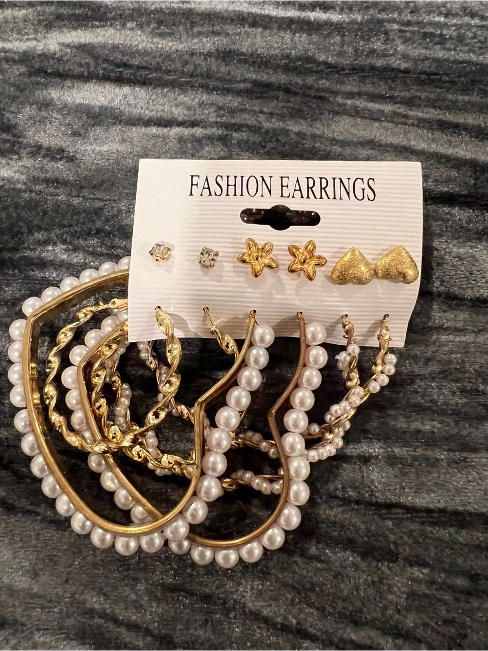 Gold and Pearl Earring Set - 6 Pairs - Picture 1 of 1
